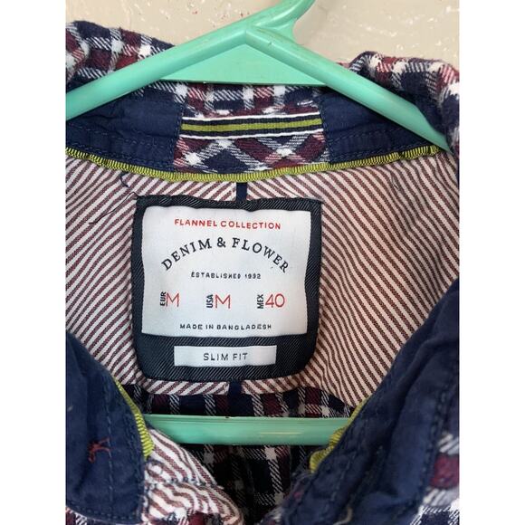 Denim & Flower Mens Checkered Plaid Button Down Flannel Casual Shirt Size Medium - Picture 2 of 3